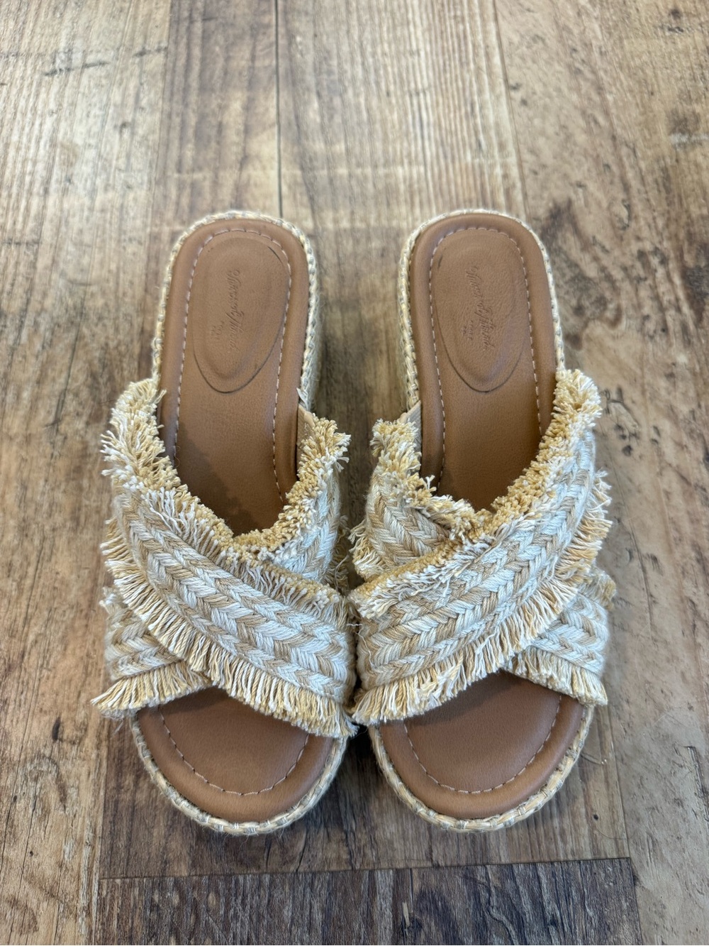 Universal Thread Natural Braided Fringe Slide Sandals